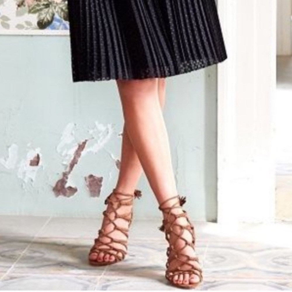 SÉZANE High Irene Wrap Gladiator Sandals in Camel Brown